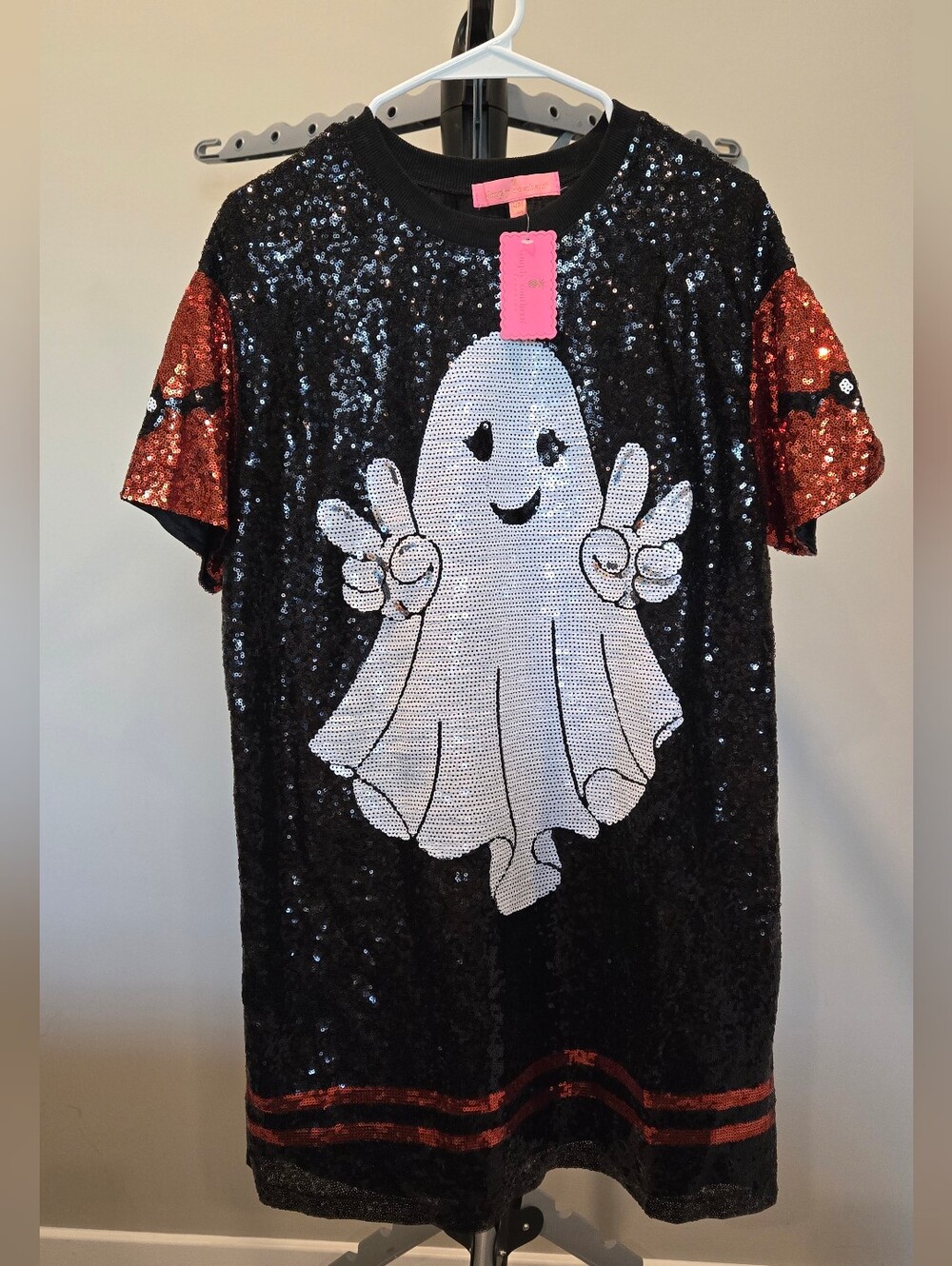 NWT Simply Southern Black and Orange Sequin Ghost Dress - Adult S/M